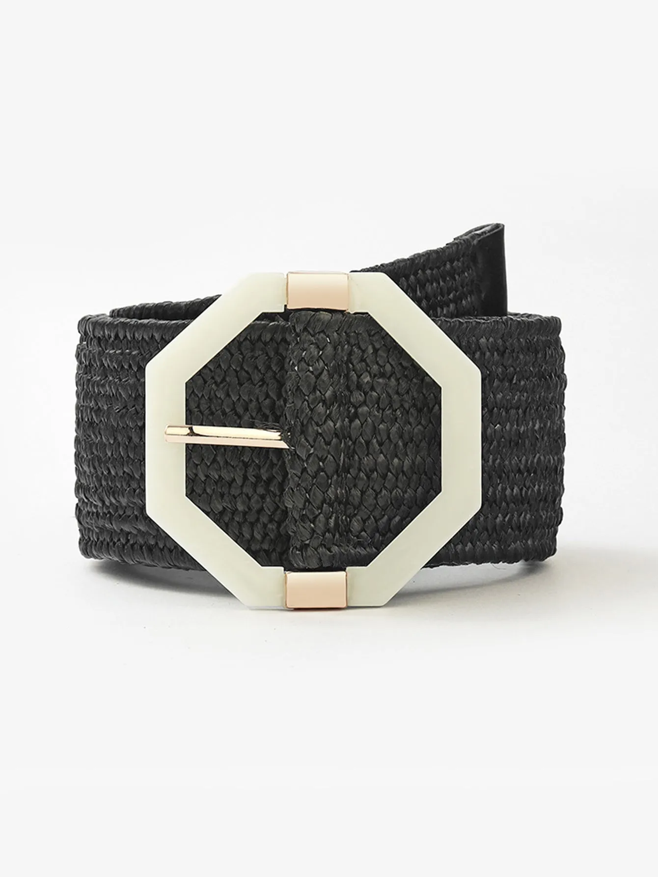 Octagonal plastic buckle elastic woven belt - Black - FD ⚡