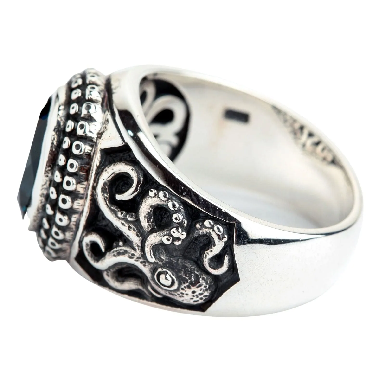 Octopus London Blue Topaz Sterling Silver Men's Ring