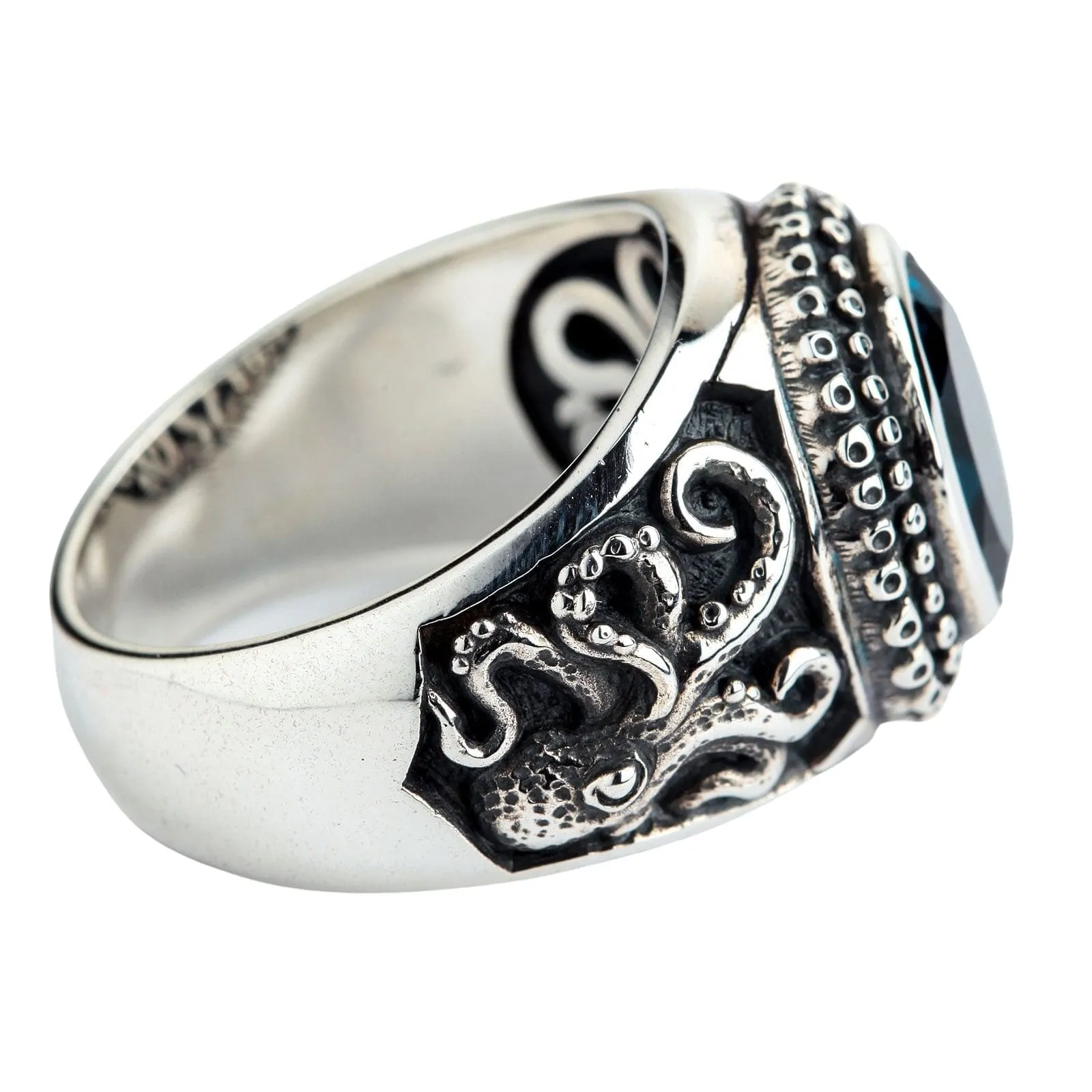 Octopus London Blue Topaz Sterling Silver Men's Ring