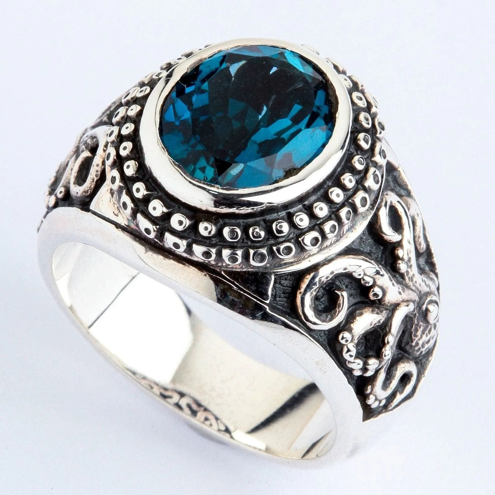 Octopus London Blue Topaz Sterling Silver Men's Ring