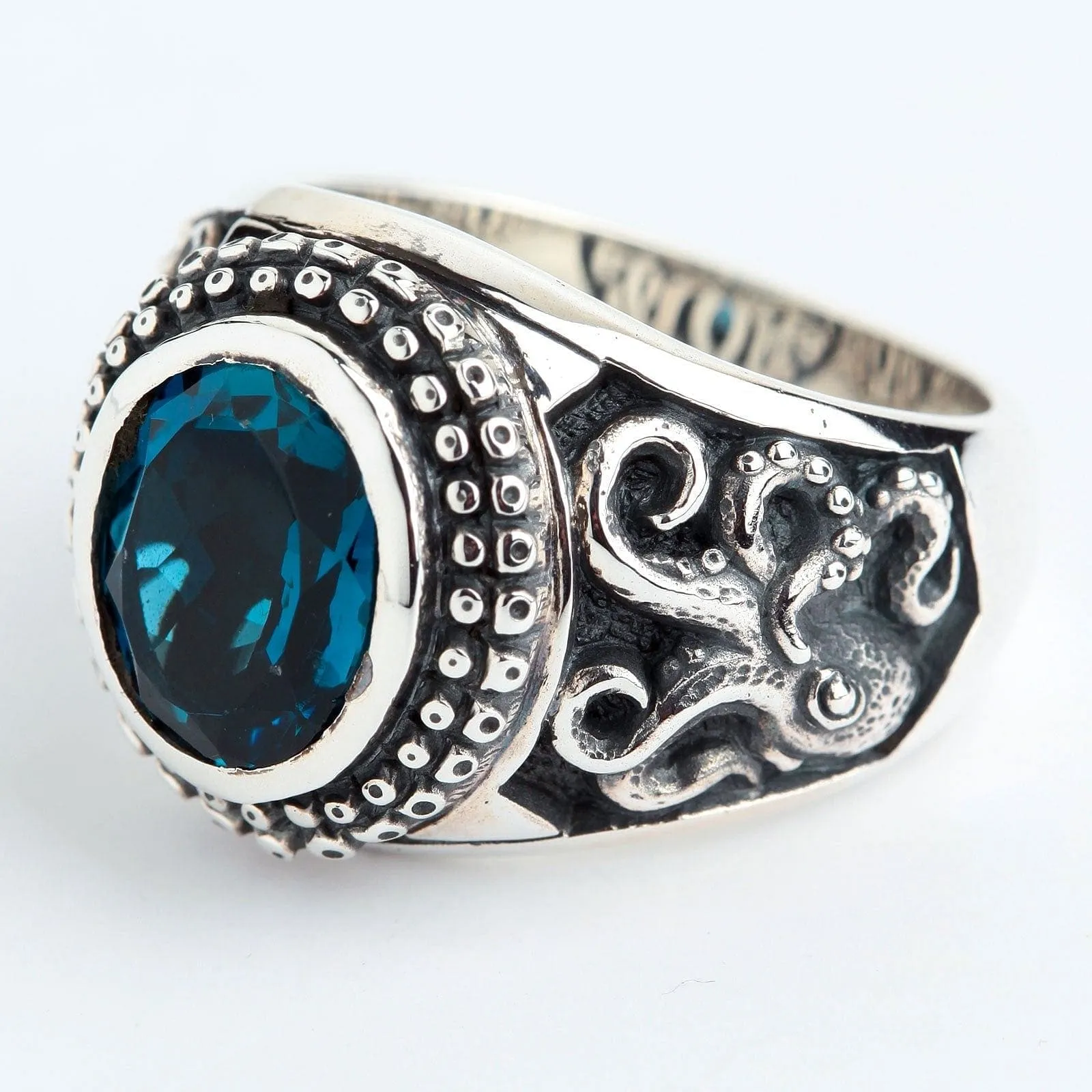 Octopus London Blue Topaz Sterling Silver Men's Ring