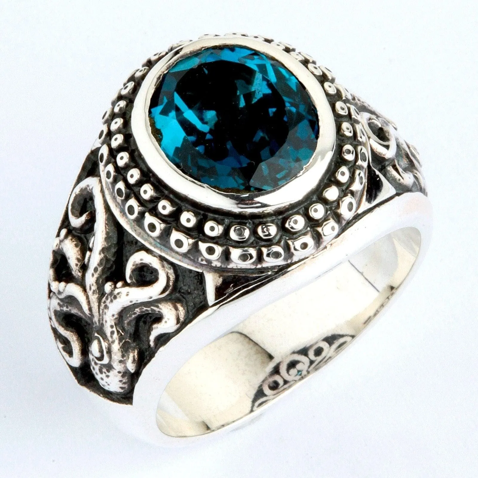 Octopus London Blue Topaz Sterling Silver Men's Ring