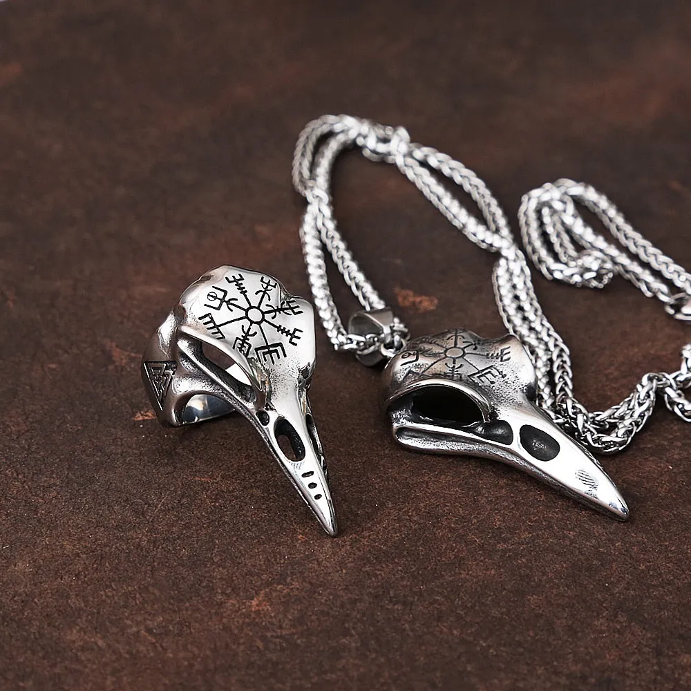 Odin Crow Skull Men's Ring Gothic Stainless Steel Compass Rings