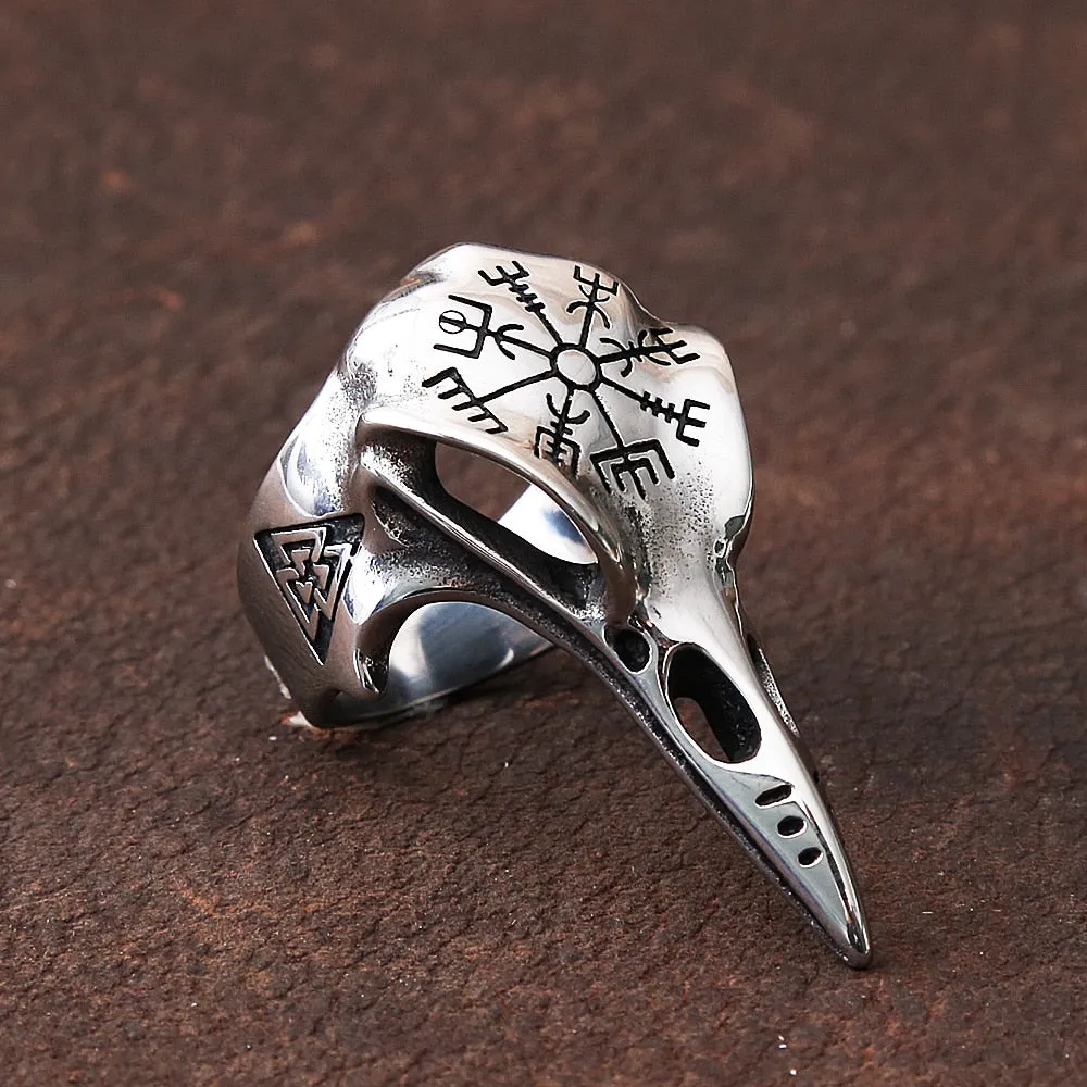 Odin Crow Skull Men's Ring Gothic Stainless Steel Compass Rings