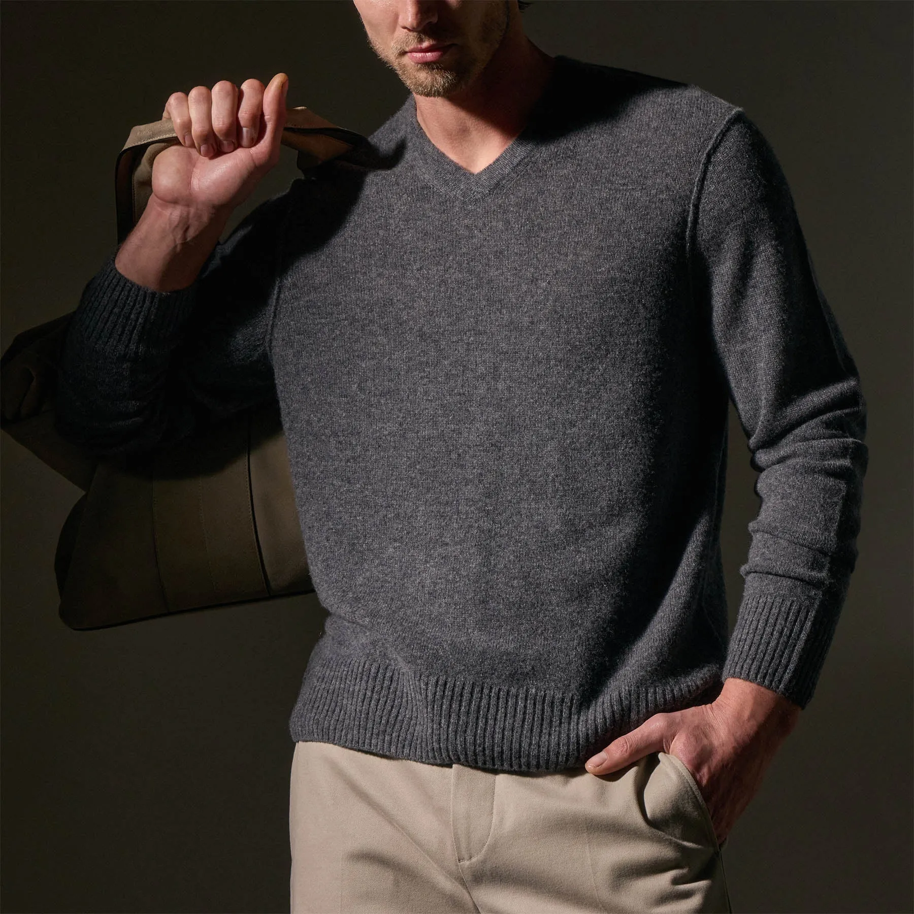 Open Knit Cashmere V Neck - Flannel