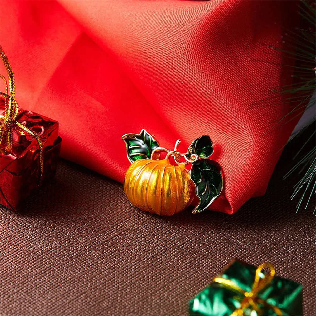 Orange & Green Pumpkin Brooch