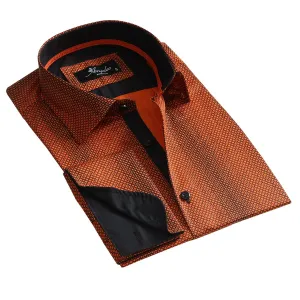 Orange Design Mens Slim Fit French Cuff Shirts with Cufflink Holes - Casual and Formal