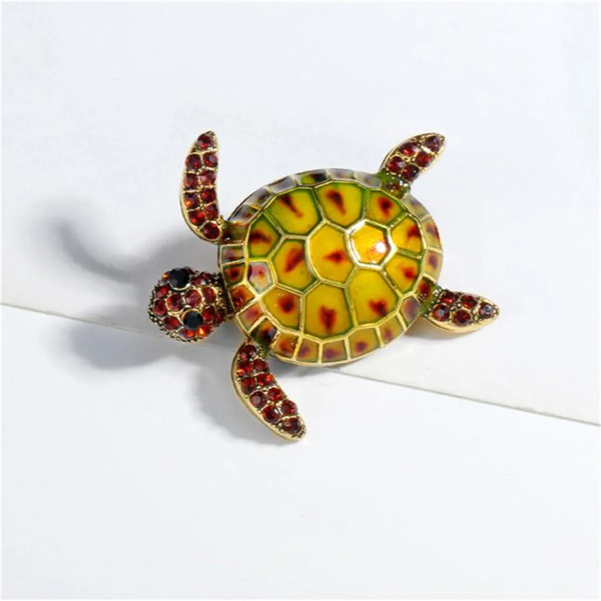 Orange Enamel & Cubic Zirconia 18K Gold-Plated Turtle Brooch