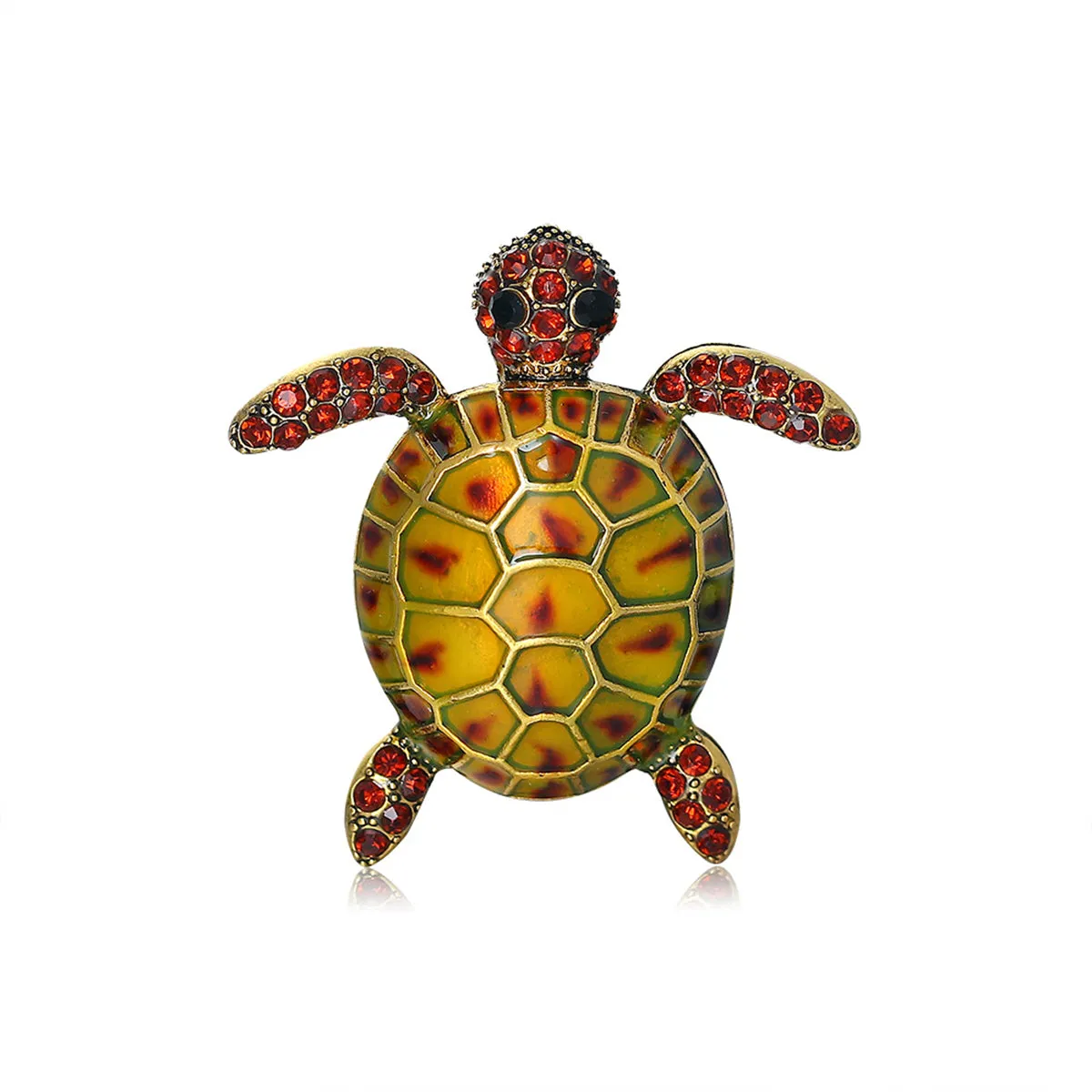 Orange Enamel & Cubic Zirconia 18K Gold-Plated Turtle Brooch