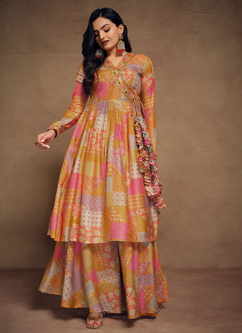 Orange Multicolored Minimal Embroidery Kurta And Palazzo