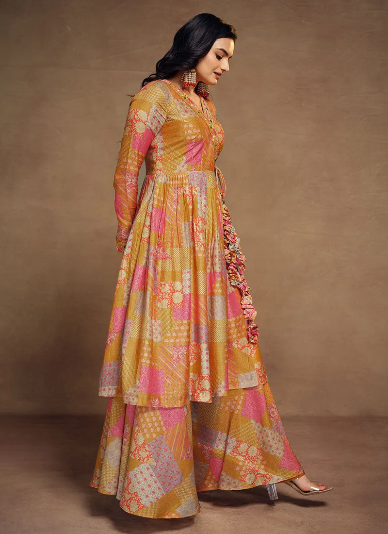 Orange Multicolored Minimal Embroidery Kurta And Palazzo