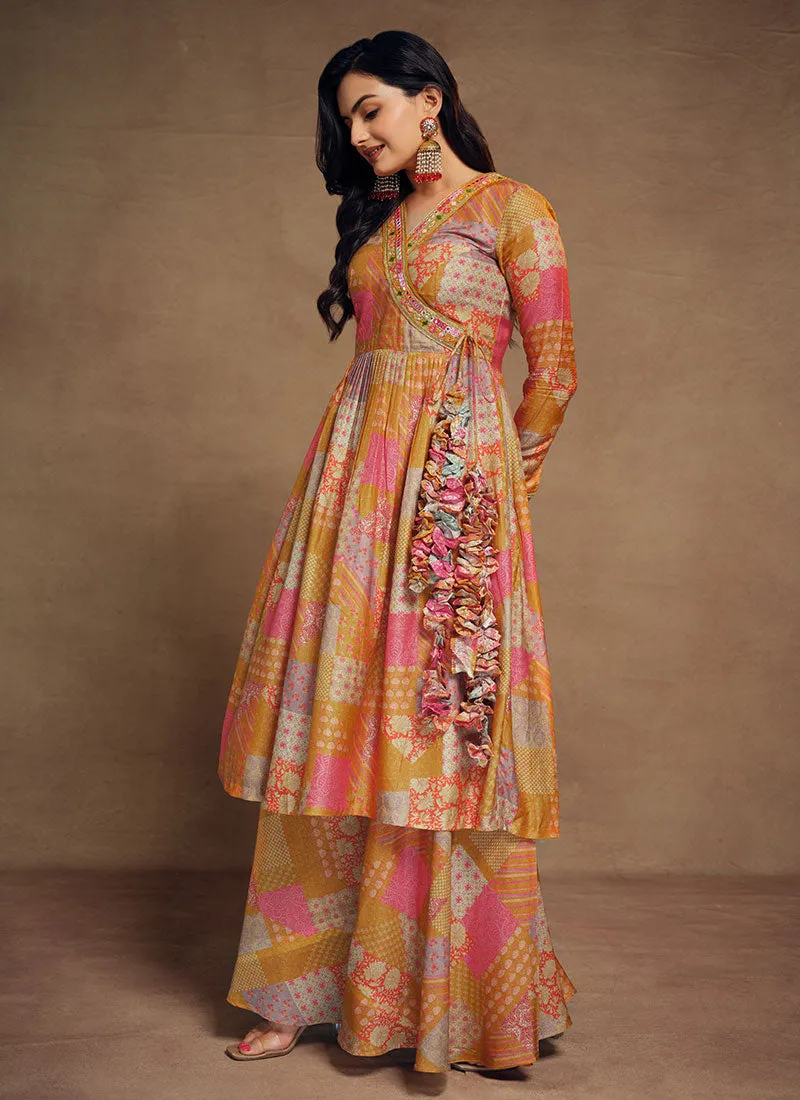 Orange Multicolored Minimal Embroidery Kurta And Palazzo