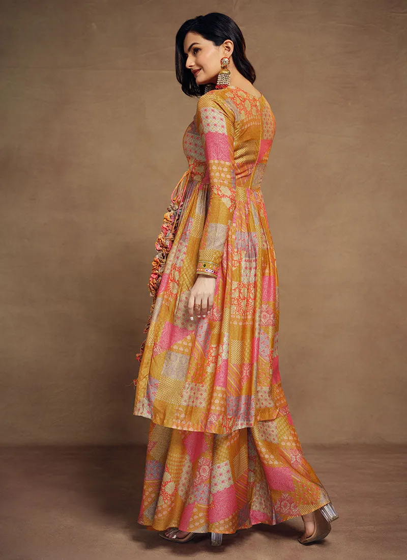 Orange Multicolored Minimal Embroidery Kurta And Palazzo