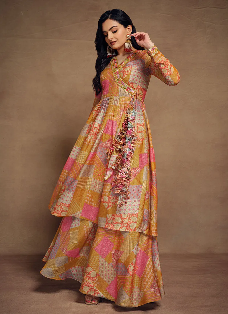 Orange Multicolored Minimal Embroidery Kurta And Palazzo