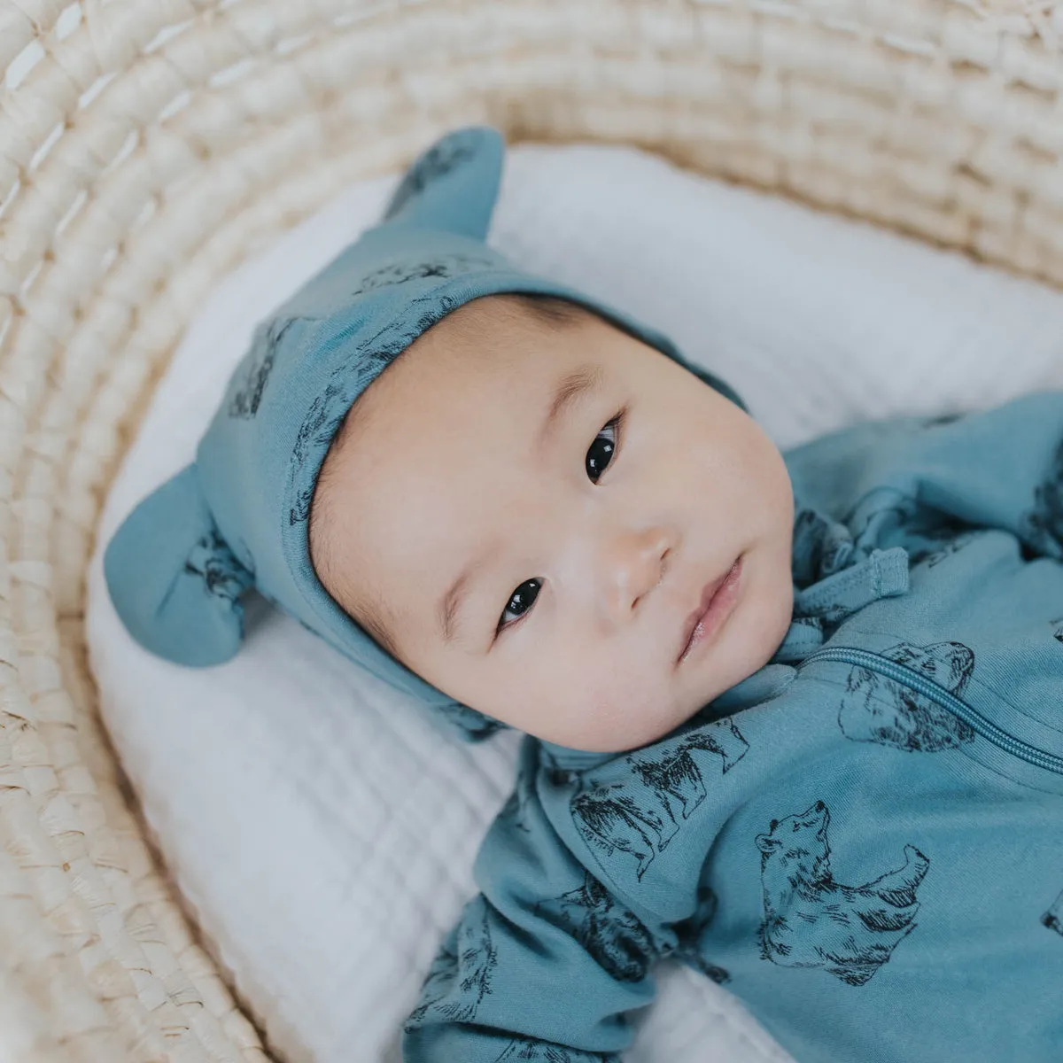 Organic Cotton Bear Hat - Sky Bears