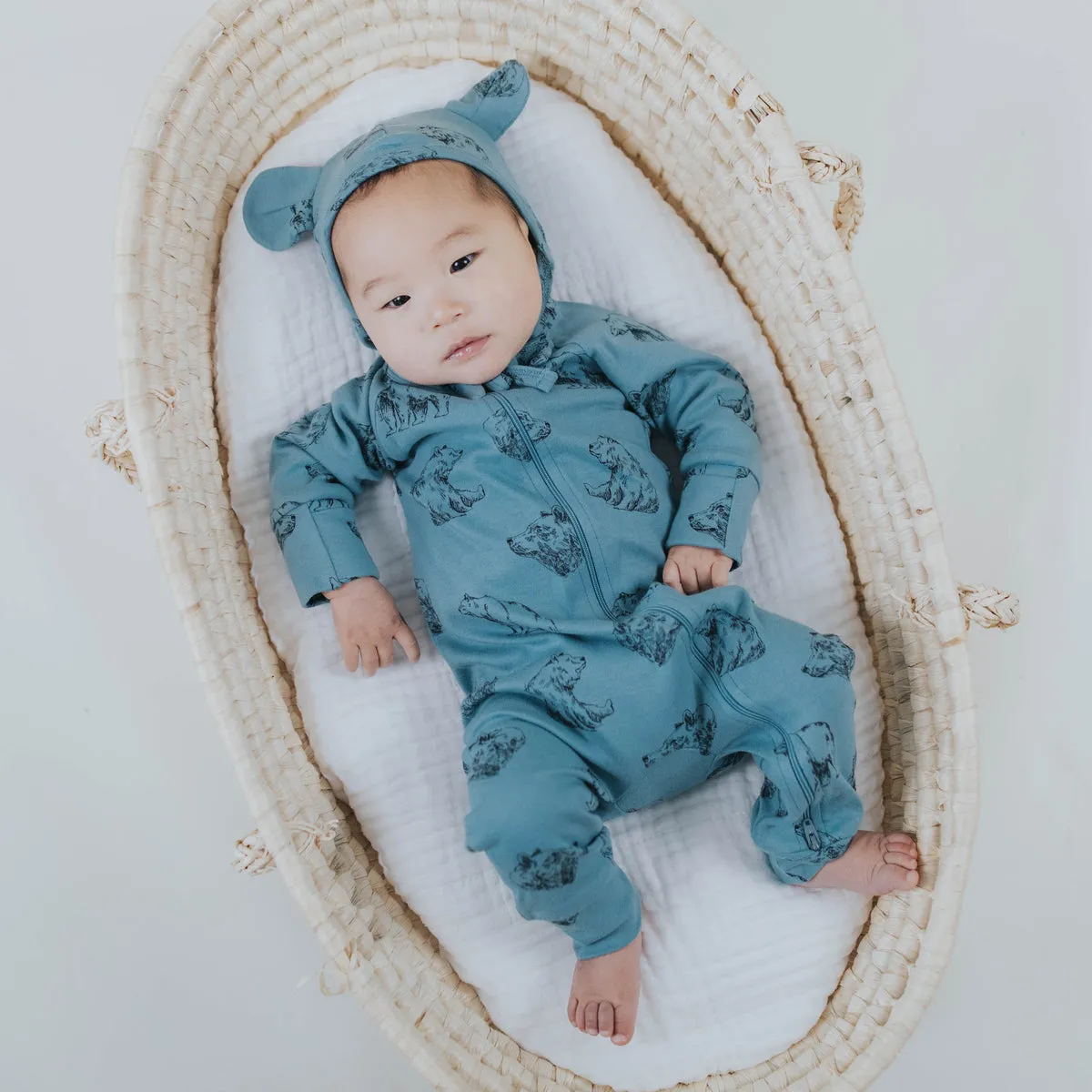 Organic Cotton Bear Hat - Sky Bears