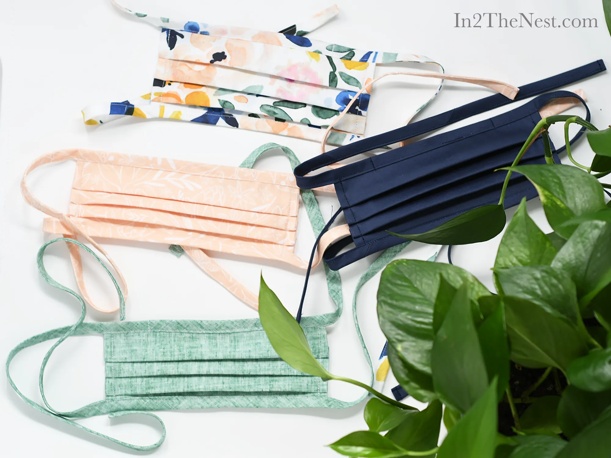 Organic Cotton Face Mask with Flexible Nose and Ties- Botanical Sketchbook Floral Pink