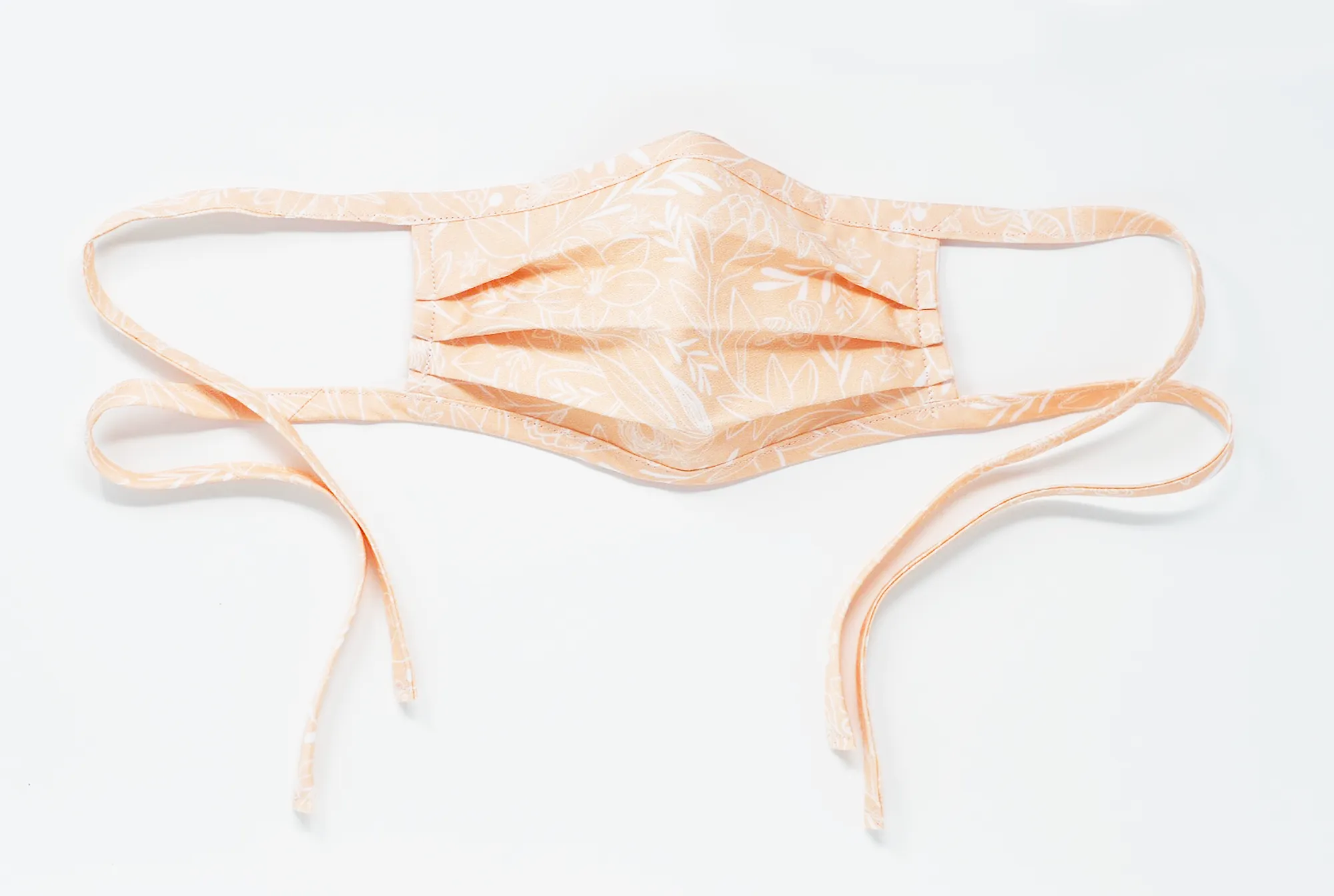 Organic Cotton Face Mask with Flexible Nose and Ties- Botanical Sketchbook Floral Pink