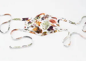 Organic Cotton Face Mask with Flexible Nose and Ties- Copper Autumn Florals