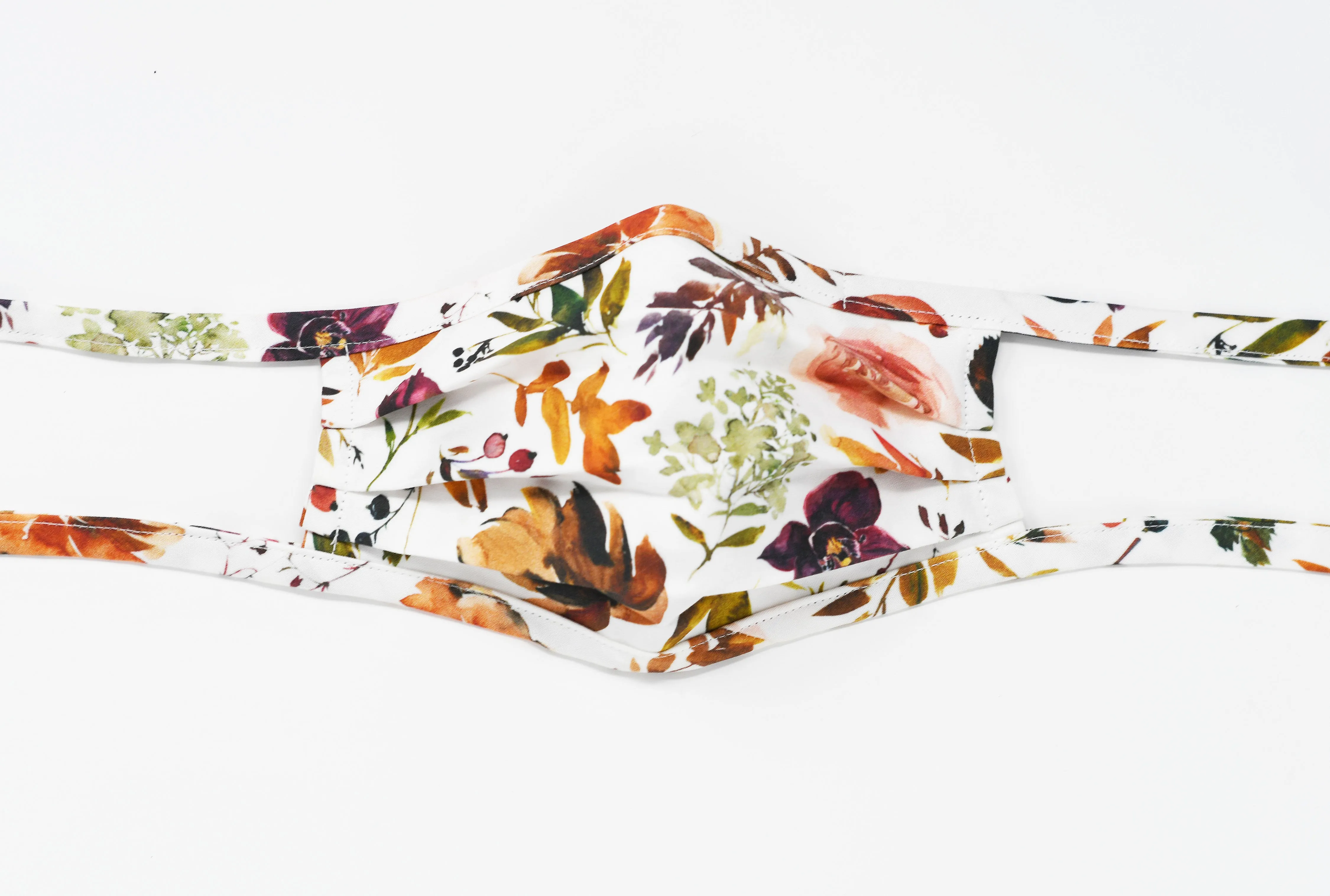 Organic Cotton Face Mask with Flexible Nose and Ties- Copper Autumn Florals