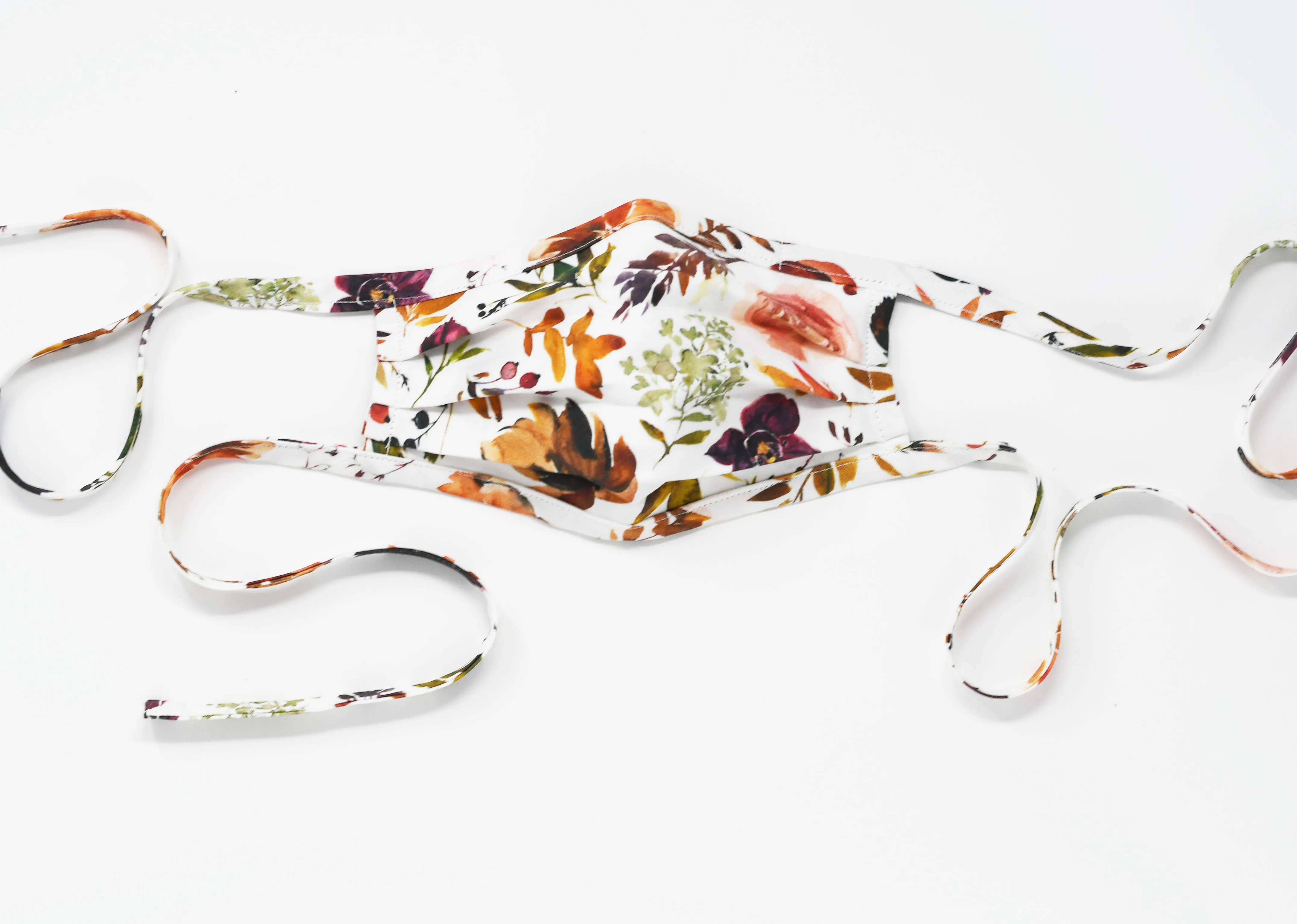 Organic Cotton Face Mask with Flexible Nose and Ties- Copper Autumn Florals