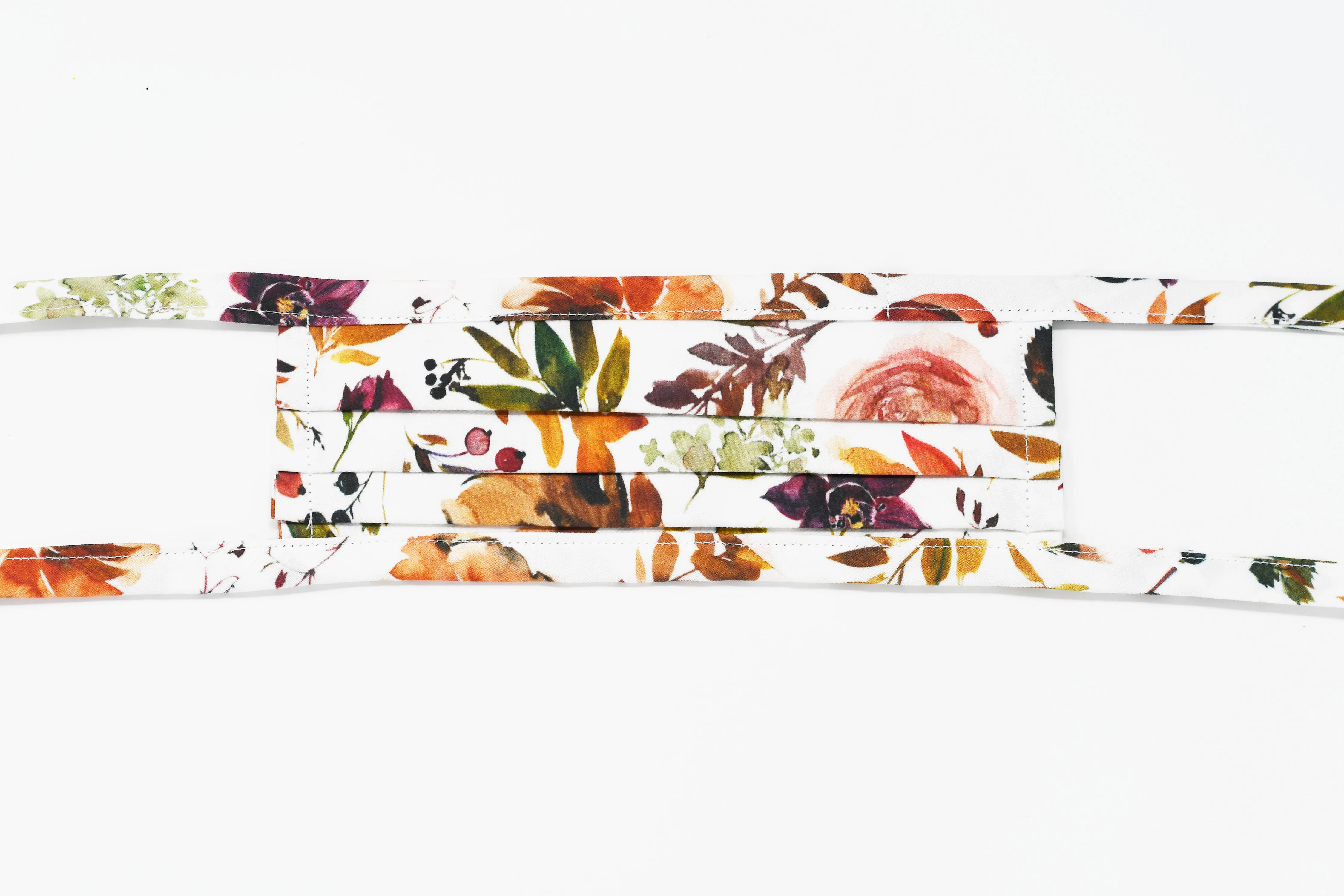 Organic Cotton Face Mask with Flexible Nose and Ties- Copper Autumn Florals