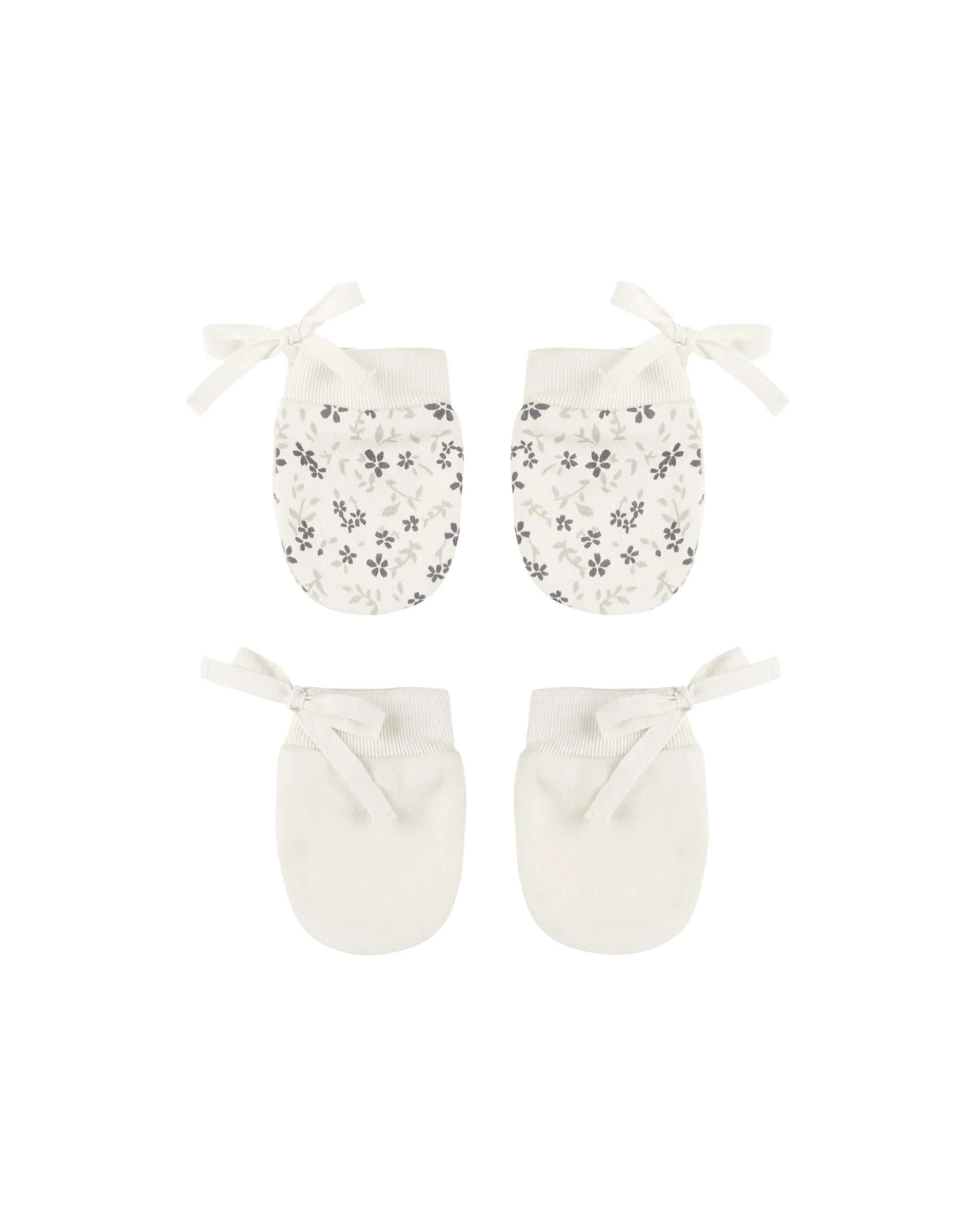 ORGANIC No Scratch Mittens, Set Of 2 || Blue Floral, Ivory