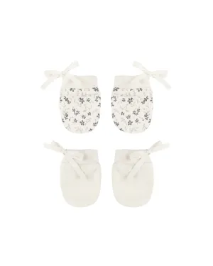 ORGANIC No Scratch Mittens, Set Of 2 || Blue Floral, Ivory