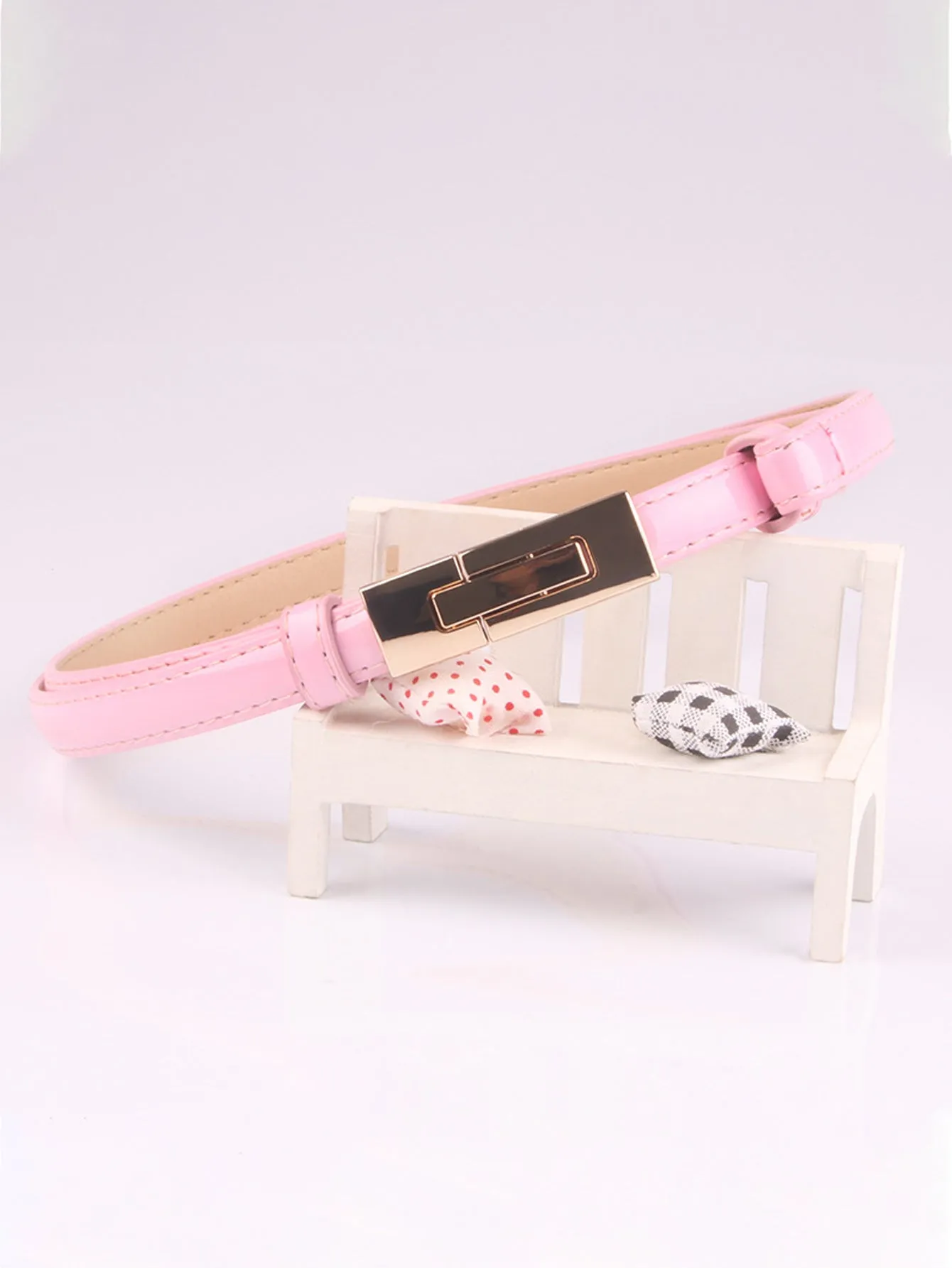 Patent leather adjustable pair buckle belt - Pink - FD ⚡