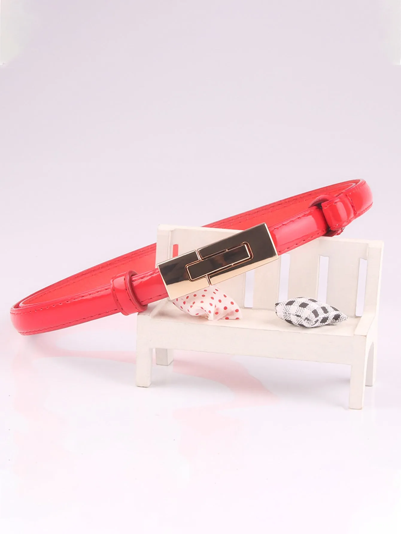 Patent leather adjustable pair buckle belt  - Red - FD ⚡