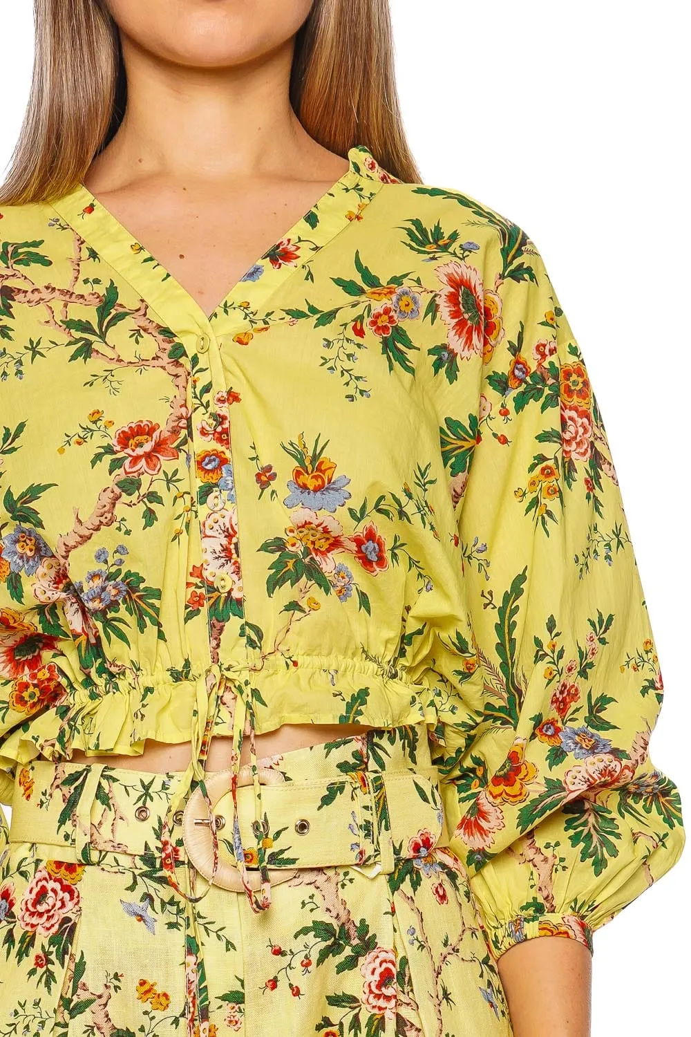 Perrin Chintz Yellow Cotton Drawstring top