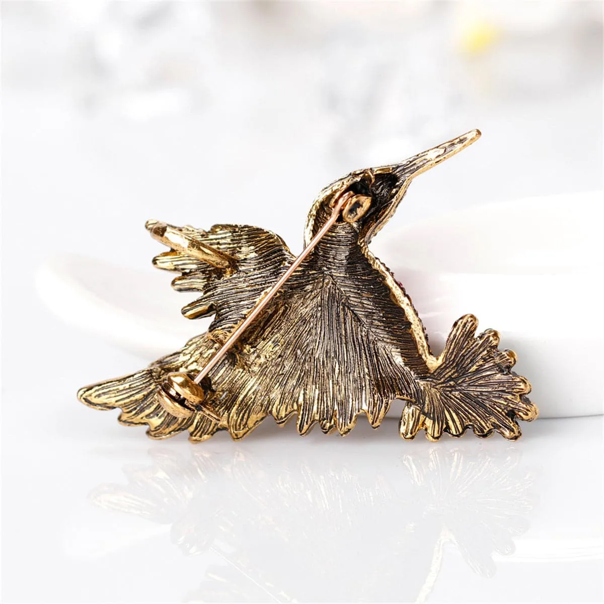 Pink & Blue Cubic Zirconia Woodpecker Brooch