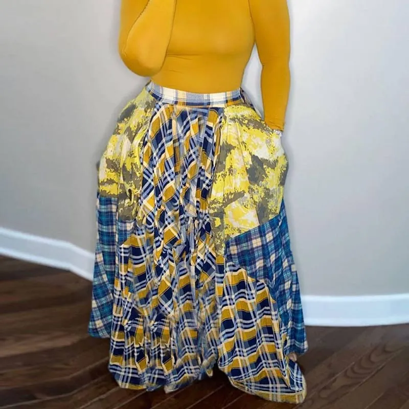 Plaid Pattern High Wasit Loose Maxi Dress