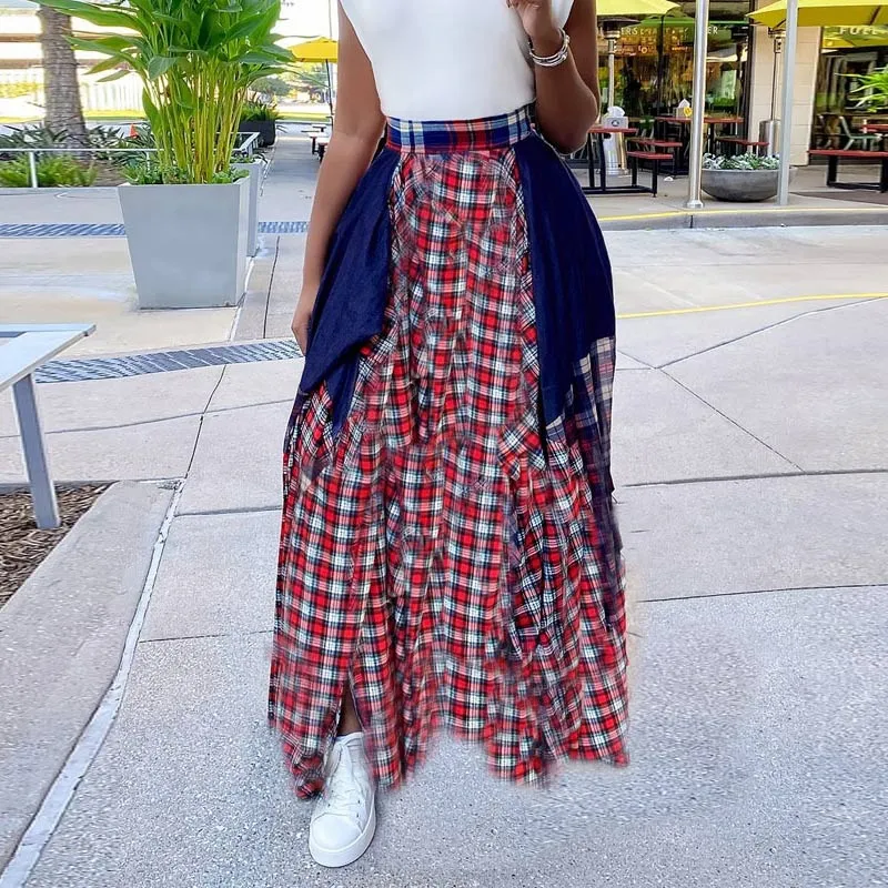 Plaid Pattern High Wasit Loose Maxi Dress