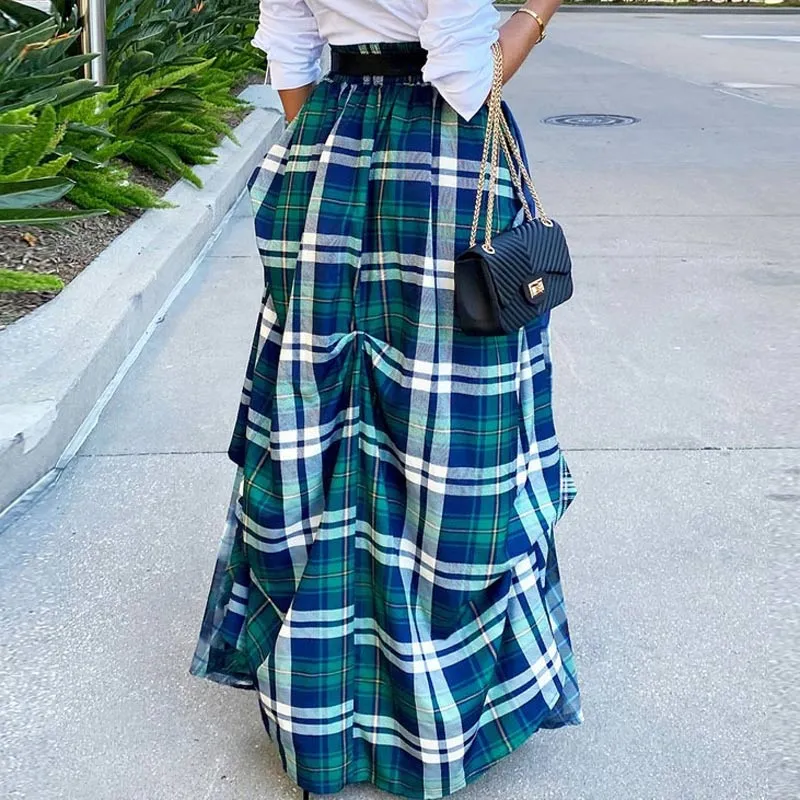 Plaid Pattern High Wasit Loose Maxi Dress