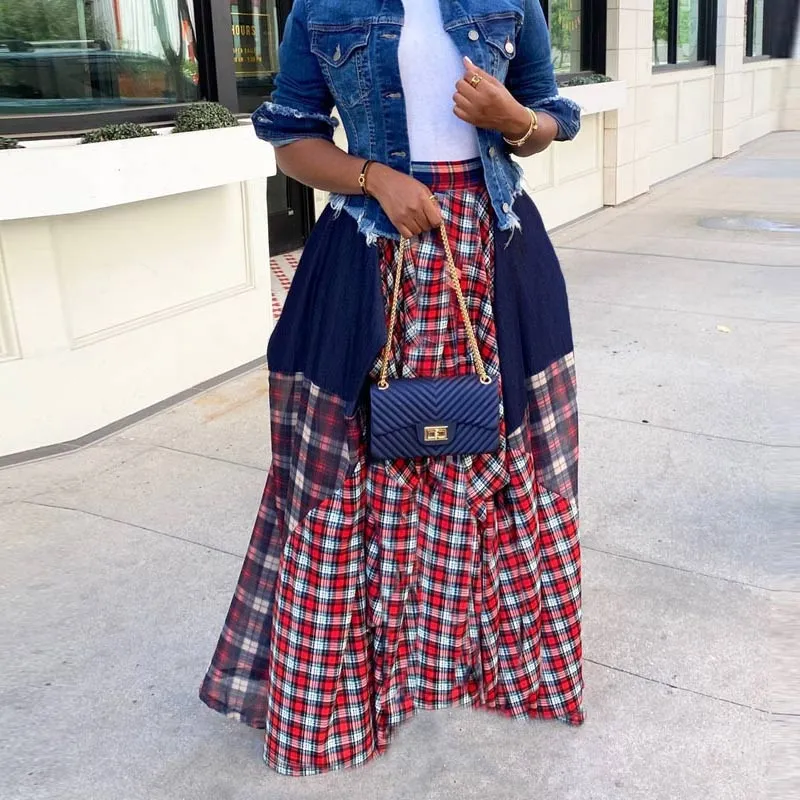 Plaid Pattern High Wasit Loose Maxi Dress