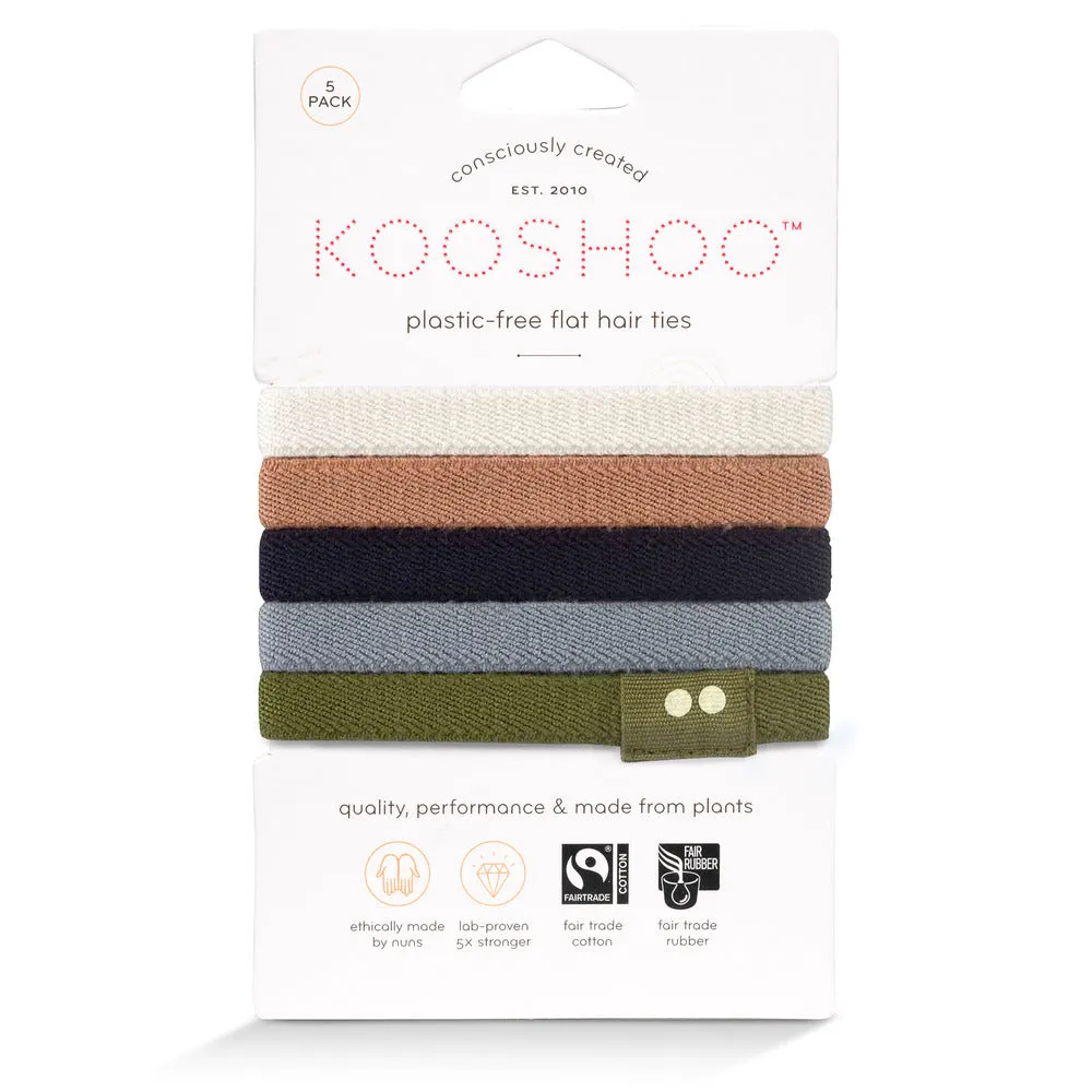 Plastic Free Hair Ties - 5 pack (multicoloured or black)