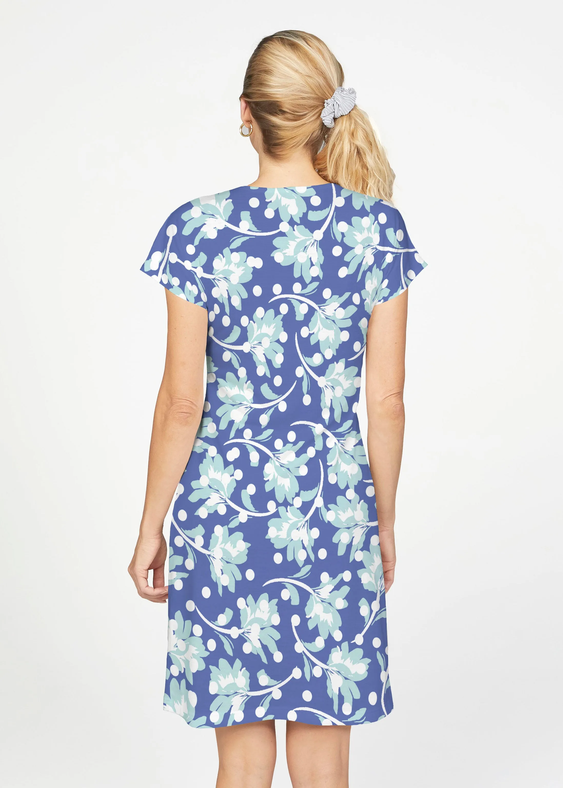 Polka Dot Floral Navy (7916) ~ French Terry Short Sleeve Crew Dress