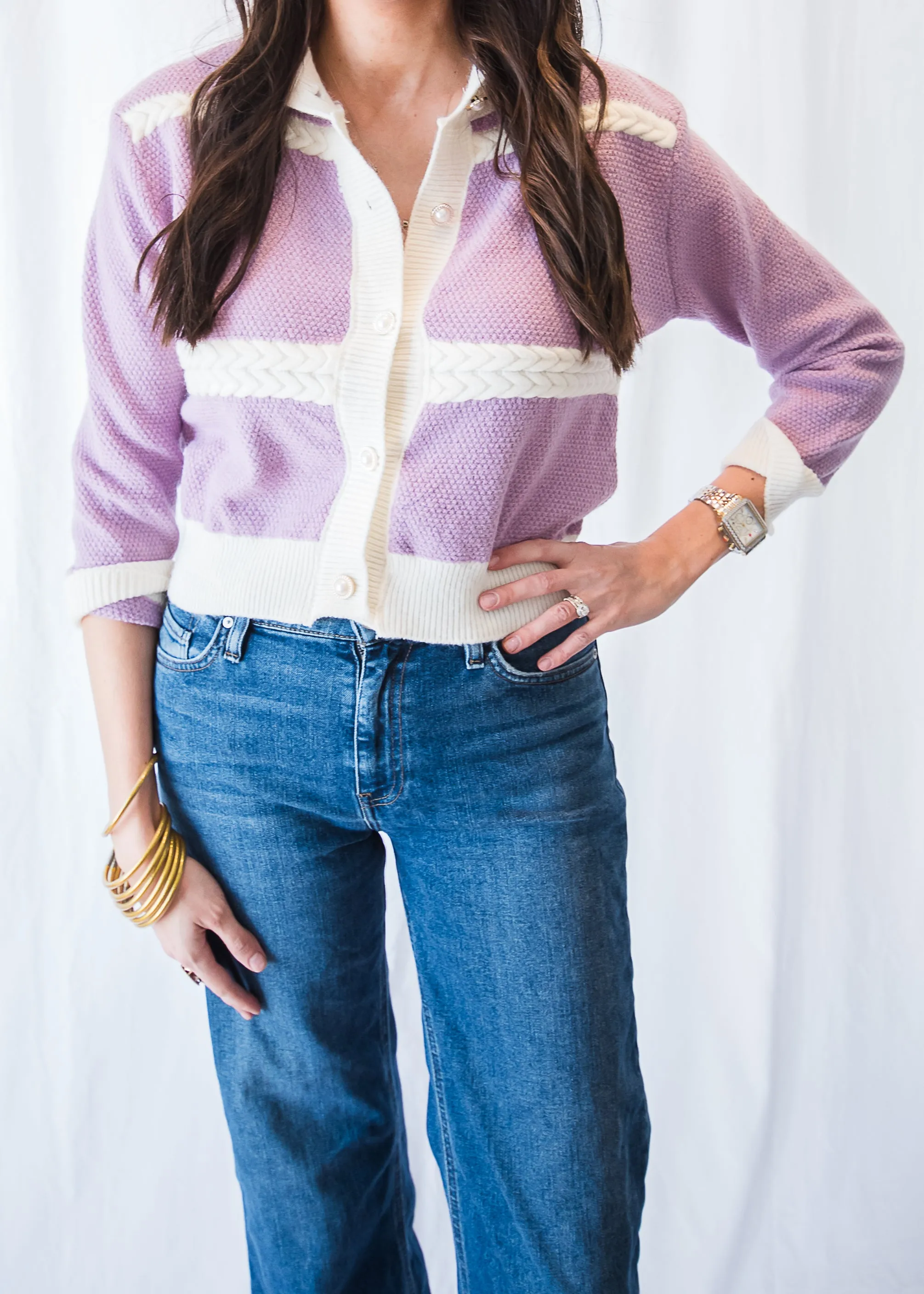 Pretty in Pearls Purple Cardigan
