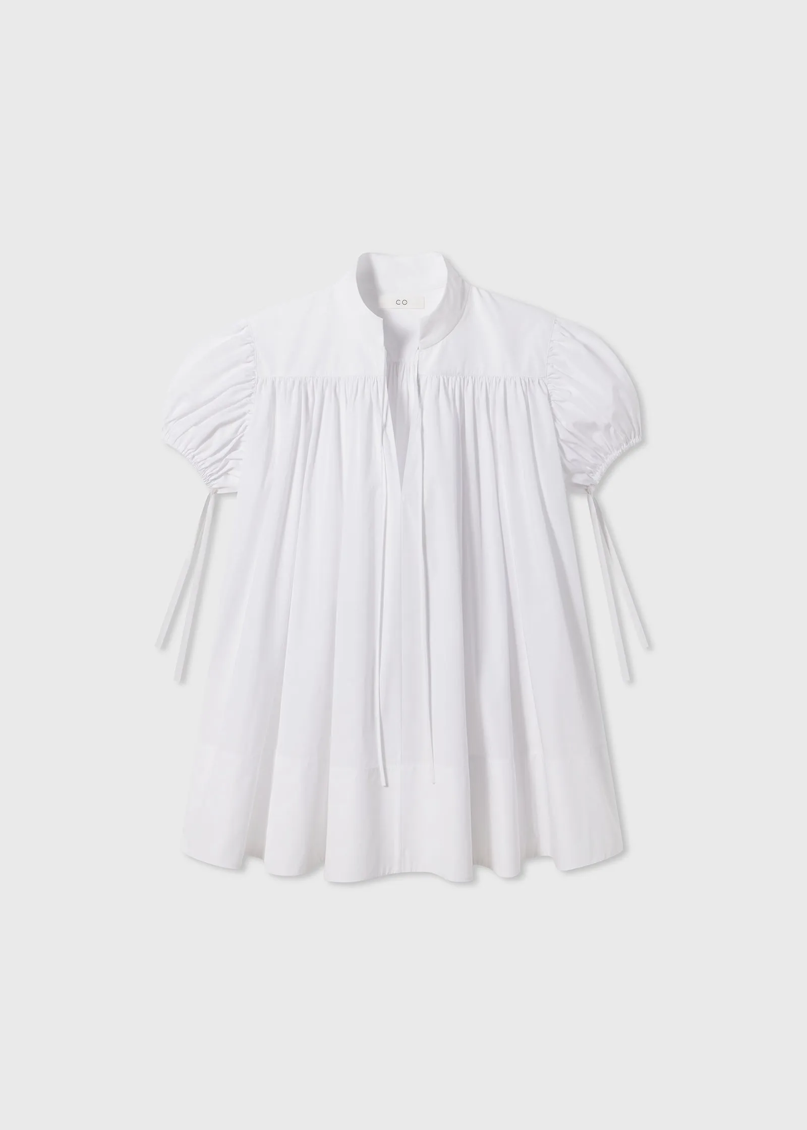 Puff Sleeve Gathered Shirt in Cotton Poplin - White