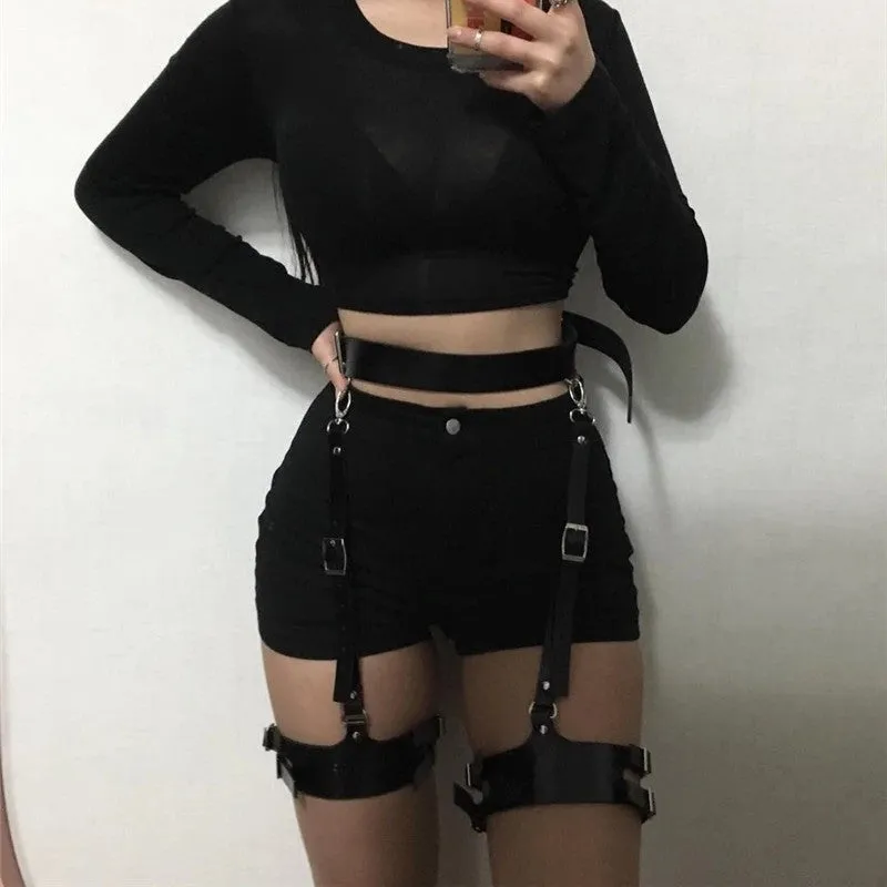 PUNK LEATHER BLACK SEXY SLING BELT UB2478