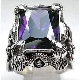 Purple Amethyst Dragon Claw Sterling Silver Men's Ring