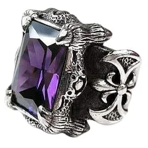 Purple Amethyst Dragon Claw Sterling Silver Men's Ring