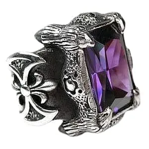 Purple Amethyst Dragon Claw Sterling Silver Men's Ring