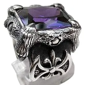 Purple Amethyst Dragon Claw Sterling Silver Men's Ring