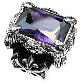 Purple Amethyst Dragon Claw Sterling Silver Men's Ring