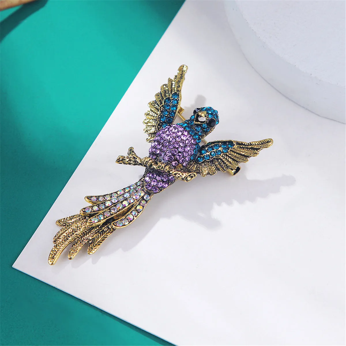 Purple Cubic Zirconia & 18K Gold-Plated Eagle Brooch