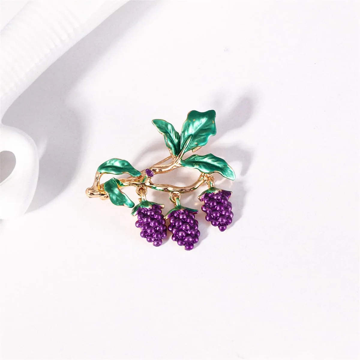Purple Enamel & 18K Gold-Plated Grape Brooch