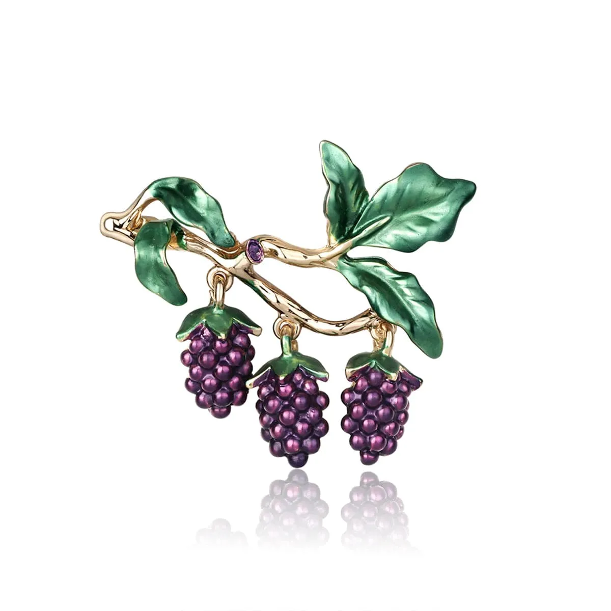 Purple Enamel & 18K Gold-Plated Grape Brooch