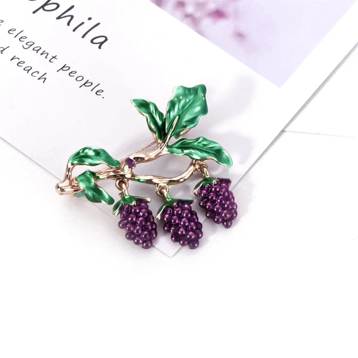 Purple Enamel & 18K Gold-Plated Grape Brooch